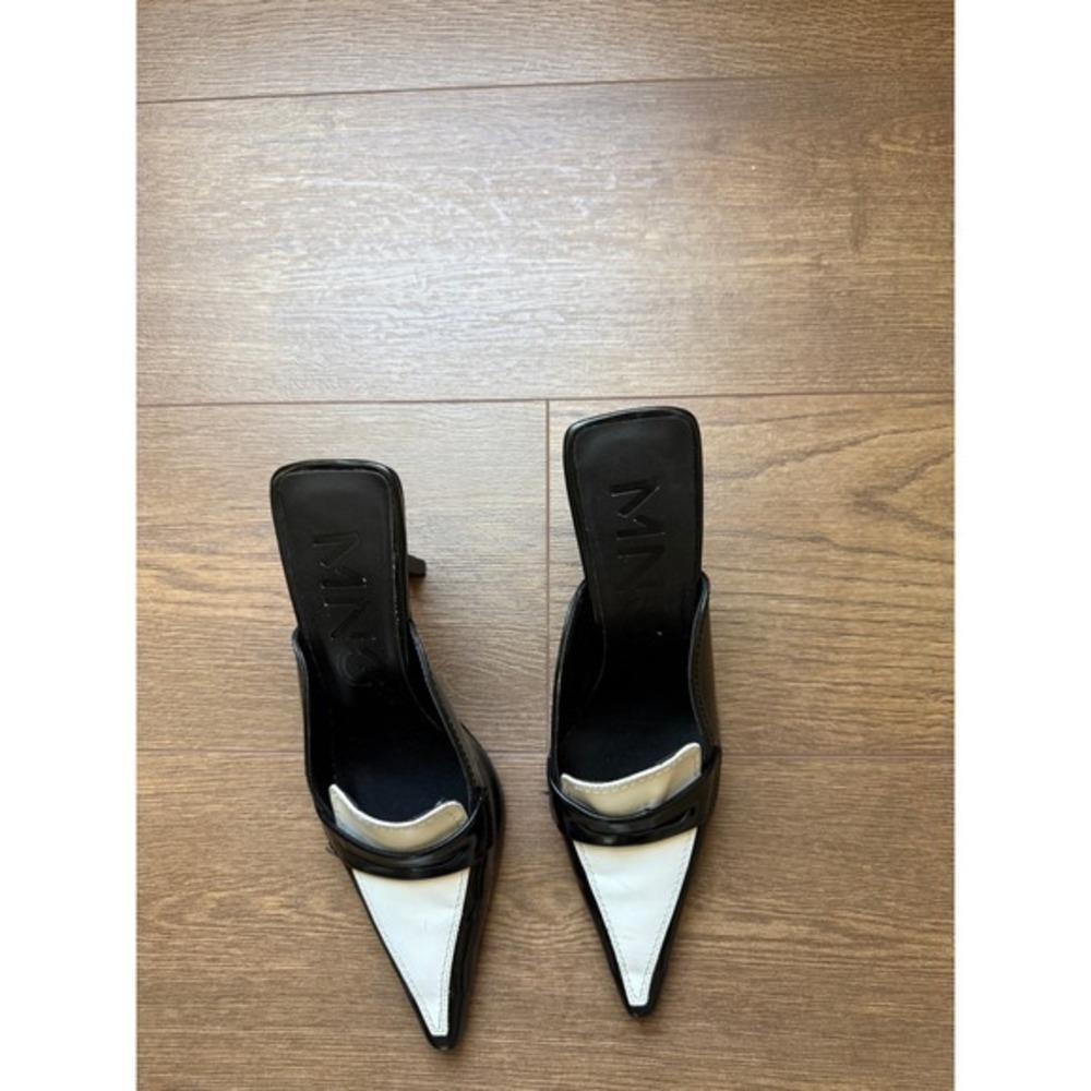 Mango Women Black White Pointed Toe Penny Loafer Mules Stiletto Heels 40